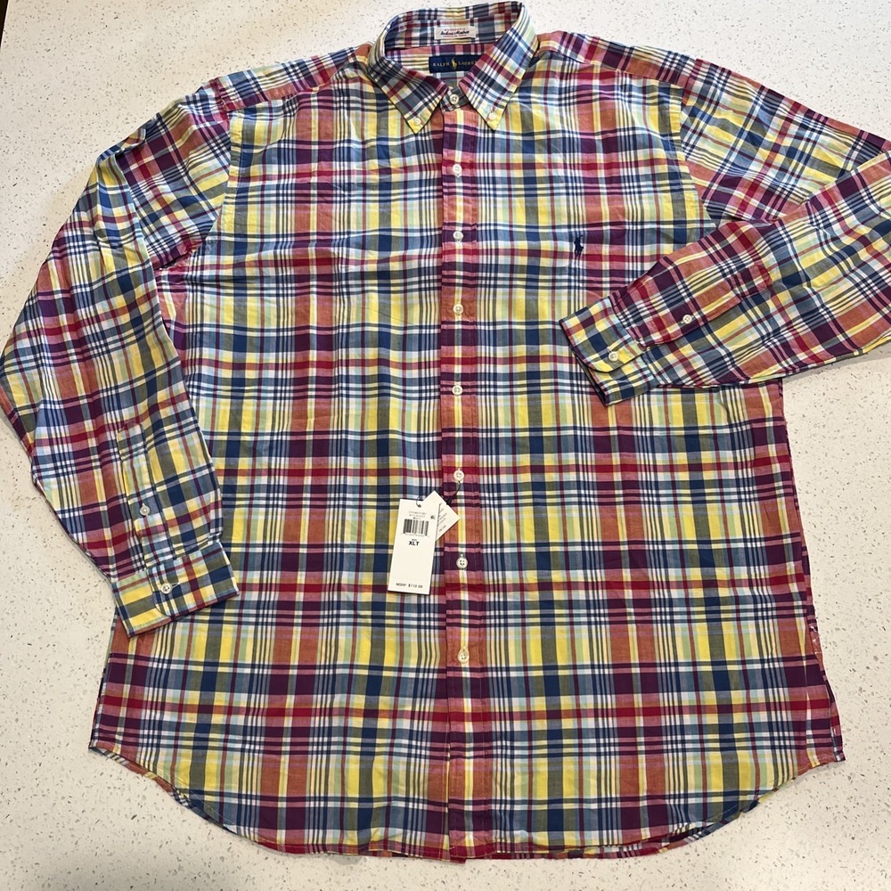 Polo Ralph Lauren Shirt Mens XLT Multicolor Indian Madras Plaid Long Sleeve NWT
